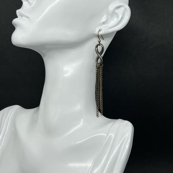 Chic Black Chrome Figure 8 Dangle Earrings with Chain Fringe - Picture 2 of 9